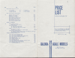 Catalogue BALBOA - ONLY Price List 1967 HO Gauge USA - Inglese