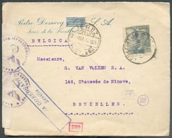 Lettre De JEREZ FRONQUERA 21 Mars 1942  Vers Bruxelles (Belgica) + Griffe De Censure Espagnole  CENSURA GUBERNATIVA SEVI - Marcas De Censura Nacional