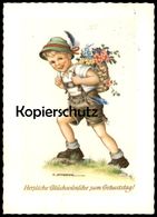 ALTE KÜNSTLER POSTKARTE GLÜCKWÜNSCHE ZUM GEBURTSTAG WANDERER JUNGE SIGN. G. LAMBERTZ Kind Boy Cpa Postcard Ansichtskarte - Contes, Fables & Légendes