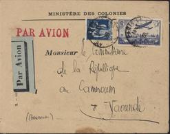 YT Poste Aérienne N°12 + 288 Enveloppe Ministère Des Colonies Par Avion Pour Yaoundé Cameroun Flamme Gagnez Du Temps - 1960-.... Covers & Documents
