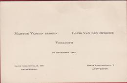 Verlovingskaart Faire-part De Fiançailles Verloving Verlobungs Kärtchen Vanden Bergen Bussche 1942 Antwerpen - Compromiso