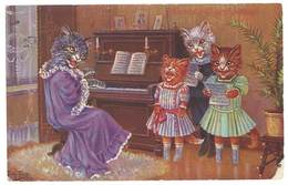 Cpa Ilustrateur Signée Thiele - Chats Humanisés, Famille, Enfants, Piano, Chanson - Thiele, Arthur