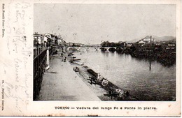 TORINO  VEDUTA DEL LUNGO PO E PONTE IN PIETRA - Cafés, Hôtels & Restaurants