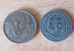 Italie - 2 Monnaies : 10 Centesimi Vittorio Emanuele III 1921 R Et 20 Centesimi 1918 R - Sammlungen