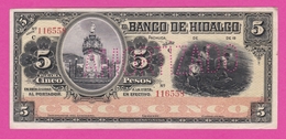 Mexique - Banco De HIDALGO 5 Pesos (1914) - PickS 305d - Mexique