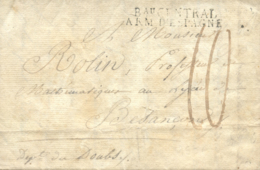 1811(24 FEB). Carta De Valladolid A Besançon (Francia). Marca "Bau CENTRAL / ARM. D'ESPAGNE (IX-67) En Negro. Porteo Mms - Guerre (timbres De)