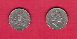 GREAT BRITAIN  5 PENCE 1990 (KM # 937b) #6004 - 5 Pence & 5 New Pence