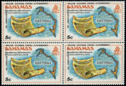 CV:€192.00 BAHAMAS 1981 Map Island Finance 5c ERROR:OVPT.INV. 4-BLOCK - Islas