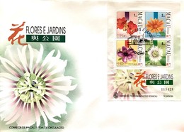 MAC1316.5-Macau FDCB With Block Of 4 Stamps - Flowers And Gardens - 2nd. Series - Macau - 1993 - FDC