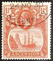 1924-33  1½d Rose-red TORN FLAG VARIETY, SG 12b, Superb Used With "24 NO 30" Dated Oval Registered Postmark. Lovely! For - Ascension (Ile De L')