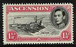 1949  1½d Black And Carmine Perf. 14, Showing CUT MAST AND RAILINGS, SG 40eb, Fine Never Hinged Mint. For More Images, P - Ascension