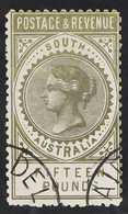 SOUTH AUSTRALIA  1886 £15 Silver "Postage & Revenue" Perf 11½-12½, SG 207a, Very Fine Used / Adelaide Cto. A Very Scarce - Sonstige & Ohne Zuordnung