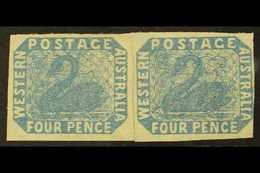 WESTERN AUSTRALIA  1854-55 4d Blue Imperf, SG 3a, Unused REJOINED HORIZONTAL PAIR, Large Margins Just Touching At Right  - Other & Unclassified