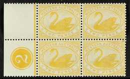 WESTERN AUSTRALIA  1898-1907 2d Bright Yellow, Wmk SG Type W18, Control Block Of Four, SG 113, Light Hinge Mark On Margi - Other & Unclassified