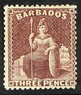 1873  3d Brown-purple, SG 63, Fine Mint, Centred To Right, Fresh. For More Images, Please Visit Http://www.sandafayre.co - Barbades (...-1966)