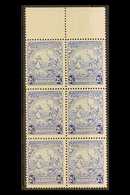 1938  2½d Ultramarine Badge Of The Colony, Upper Marginal Vertical Block Of Six, Positions 1/3, 2/3 And 3/3 Showing Mark - Barbados (...-1966)