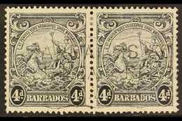 1938  4d Black Badge Of The Colony, Curved Line At Top Right, SG 253b, Within A Horizontal Pair With Light Machine Cance - Barbados (...-1966)