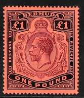 1918-22  £1 Purple And Black On Red, Watermark Multi Crown CA, With BROKEN CROWN AND SCROLL Variety, SG 55b, Very Fine M - Bermuda