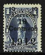 1912  10c On 1c Blue With BLACK SURCHARGE, Scott 101d, SG 129b, Very Fine Mint, Expertized A.Roig & Kneitschel. For More - Bolivia
