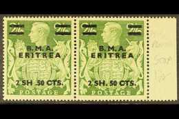 ERITREA  1948 2sh.50 On 2s 6d Yellow Green, Variety "misplaced Stop", SG E10a, In Pair With Normal, Superb Never Hinged  - Italian Eastern Africa