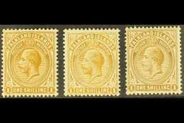 1912-20 SHILLING SHADES.  1s Light Bistre-brown, 1s Pale Bistre Brown & 1s Brown On Thick Greyish Paper All Three Listed - Falklandinseln