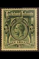 1921  3s Slate Green, Wmk Script, SG 80, Very Fine Mint. For More Images, Please Visit Http://www.sandafayre.com/itemdet - Falkland Islands