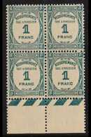 POSTAGE DUES  1927-31 1f Deep Bluish Green (Yvert 60, SG D459), Never Hinged Mint Lower Marginal BLOCK Of 4, Fresh. (4 S - Other & Unclassified