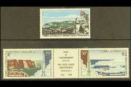T.A.A.F  1968 Air Post Year Set, 50f Kerguelen Yv 14 &  Environment 25f & 30f (triptyque), Yv 16A. Very Fine, Lightly Hi - Autres & Non Classés