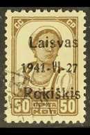ROKISKIS (RAKISCHKI)  1941 50k Bright Brown With Black Type III Overprint, Michel 6a III, Very Fine Used. For More Image - Autres & Non Classés