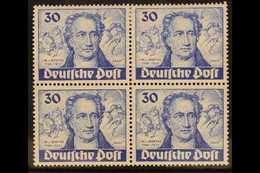 1949  30pf Dark Ultramarine "Goethe", BLOCK OF 4, Lower Right Stamp Bearing Plate Flaw, Mi 63/63I, Fine Mint, Lower Stam - Other & Unclassified