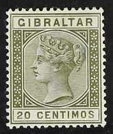 1889-96  20c Olive-green With FLAT TOP TO "C" Variety, SG 25a, Very Fine Mint, Fresh & Attractive. For More Images, Plea - Gibraltar