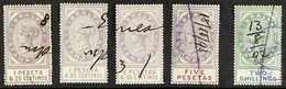 REVENUES  STAMP DUTY 1884 1.25p, 1.85p, 2.50p & 5p (Barefoot 2 & 4/5) And 1898 2s (Barefoot 12), Fine Used. (5 Stamps) F - Gibraltar