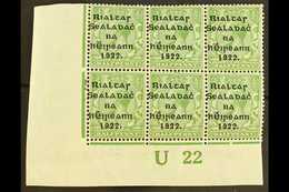 1922  Thom Wide Setting ½d Green, Lower Left Corner "U22" Plate Block Of Six, Showing Guide Blocks To Lower Left Stamp ( - Sonstige & Ohne Zuordnung