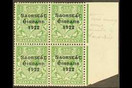 1922-23  ½d Green, Right Marginal Block Of Four, One Showing Accent Inserted By Hand, SG 52b, Very Fine Mint, The Variet - Sonstige & Ohne Zuordnung