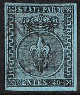 PARMA  1852 40c Black On Blue, Sass 5, Superb Used With Good Margins All Round And Neat 2 Line Cancel. Diena Cert. Cat S - Unclassified