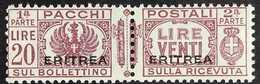 ERITREA  PARCEL POST 1927-37 20L Dull Purple Overprint (SG P133, Sassone 32), Never Hinged Mint Horizontal Pair, Very Fr - Sonstige & Ohne Zuordnung