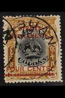 1906-07 RARE VARIETY.  4c On 18c Black And Pale Brown With LINE THROUGH "B" Variety, SG 146d, Very Fine Used, Short Perf - Straits Settlements