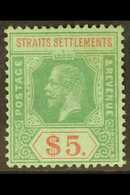 1912-23  $5 Green And Red On Green, SG 212a, Fine Mint. For More Images, Please Visit Http://www.sandafayre.com/itemdeta - Straits Settlements