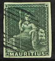 1858-62  (4d) Green Britannia, Imperf, SG 27, Four Clear Margins, Very Fine Used With Lovely Colour! For More Images, Pl - Mauritius (...-1967)