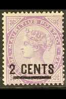 1886  2c On 38c Bright Purple, SG 116, Mint. For More Images, Please Visit Http://www.sandafayre.com/itemdetails.aspx?s= - Mauritius (...-1967)