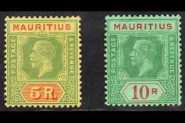 1921-34  5r And 10r Top Values, Die II, Watermark Multi Script CA, Fine Mint. (2 Stamps) For More Images, Please Visit H - Mauritius (...-1967)