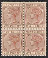1884-85  2½d Red Brown, Wmk CA, Perf 14, SG 9, Mint Block Of 4 With Evenly Toned Gum (the Lower Pair Never Hinged), Some - Montserrat