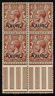 1916 - 23  1½d Red-brown, SG 3,  Interpanau Block Of 4 Showing The Varieties "Shaved N" (R19/7) And "Broken R" (R20/20), - Nauru