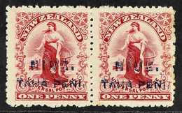 1902  (May) 1d Carmine Perf 14 With SURCHARGE DOUBLE (SG 9a), Mint Pair, The Right Side Stamp With A Few Mild Tone Spots - Niue