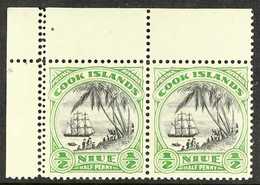 1932  ½d Black And Emerald Pictorial, Upper Left Corner Horizontal Horizontal Pair, Perforated 14 Between Stamp And Left - Niue