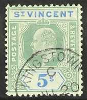 1902  5s Green And Blue, Wmk CA, Ed VII, SG 84, Very Fine Cds Used. For More Images, Please Visit Http://www.sandafayre. - St.Vincent (...-1979)
