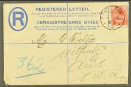 1917  (18 Jun) 4d Blue Registered Envelope To Aus Uprated With 1d Union Stamp Tied By Fine "AR OAB" Altered German Cds P - Südwestafrika (1923-1990)