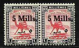 1940  5m On 10m Carmine & Black Surcharge With SHORT 'MIM' Variety, SG 78c, Never Hinged Mint In Horizontal Pair With No - Sudan (...-1951)