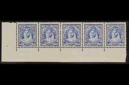 1930-39  15m Ultramarine, Perf 13½ X 13, SG 200b, Lower Marginal Fine Mint STRIP OF FIVE, Three Stamps Never Hinged Mint - Jordanien