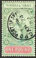 1913  £1 Deep Yellow Green And Carmine, Wmk MCA, SG 156a, Very Fine Used. For More Images, Please Visit Http://www.sanda - Trinidad & Tobago (...-1961)